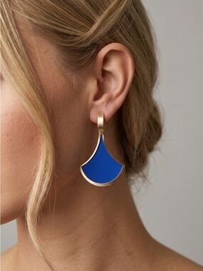 Royal Blue Fan Earrings | Gold Trim Geometric Statement Dangles